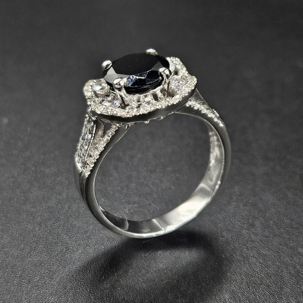 Brand New Sterling Silver Onyx & Cubic Zirconia Ring