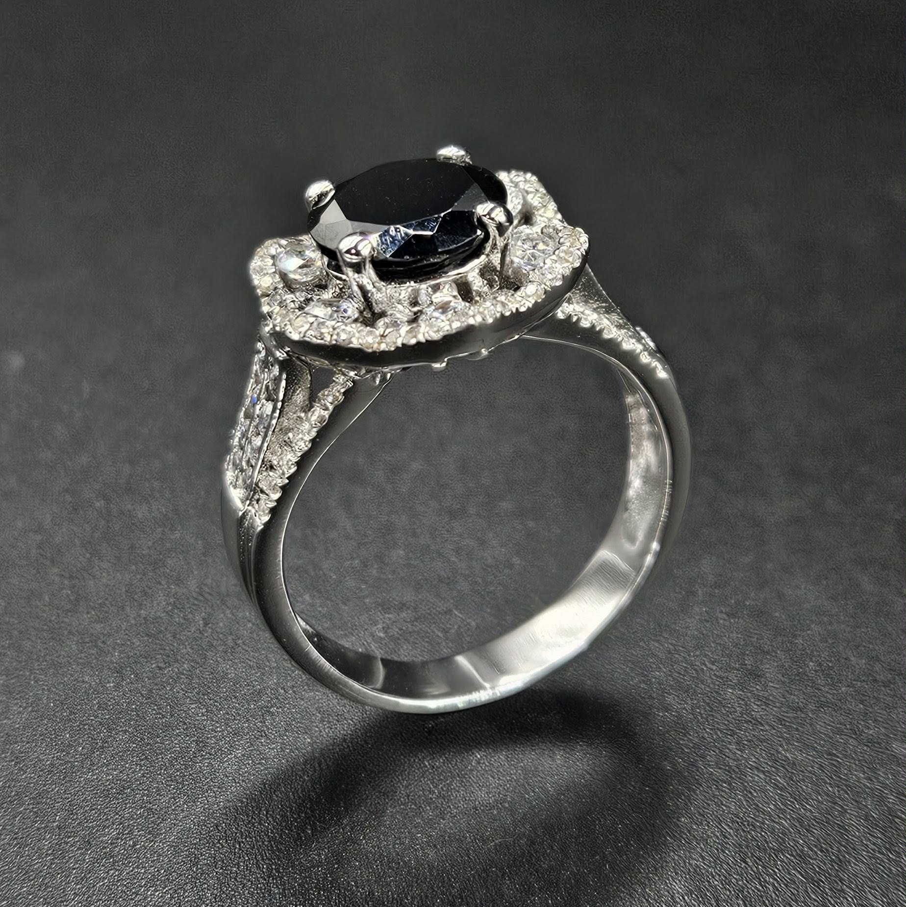 Brand New Sterling Silver Onyx & Cubic Zirconia Ring