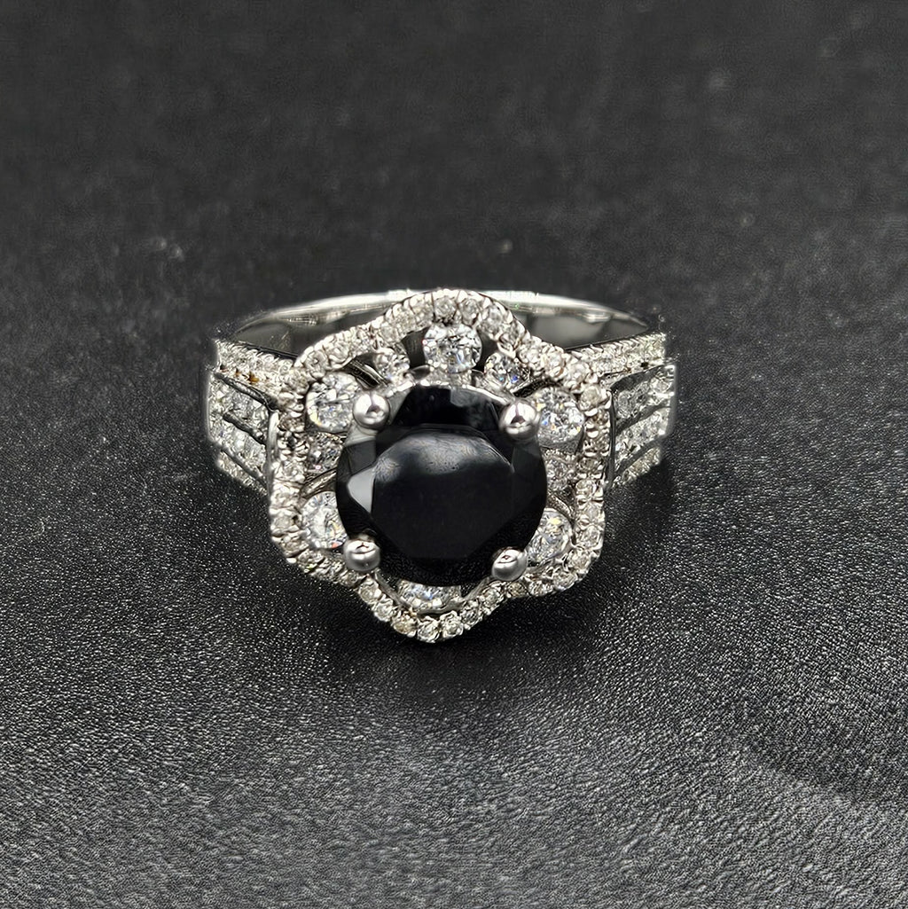 Brand New Sterling Silver Onyx & Cubic Zirconia Ring