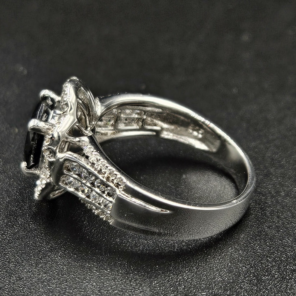 Brand New Sterling Silver Onyx & Cubic Zirconia Ring