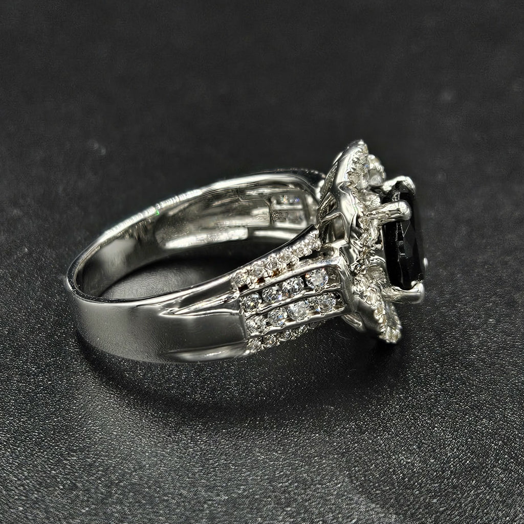 Brand New Sterling Silver Onyx & Cubic Zirconia Ring