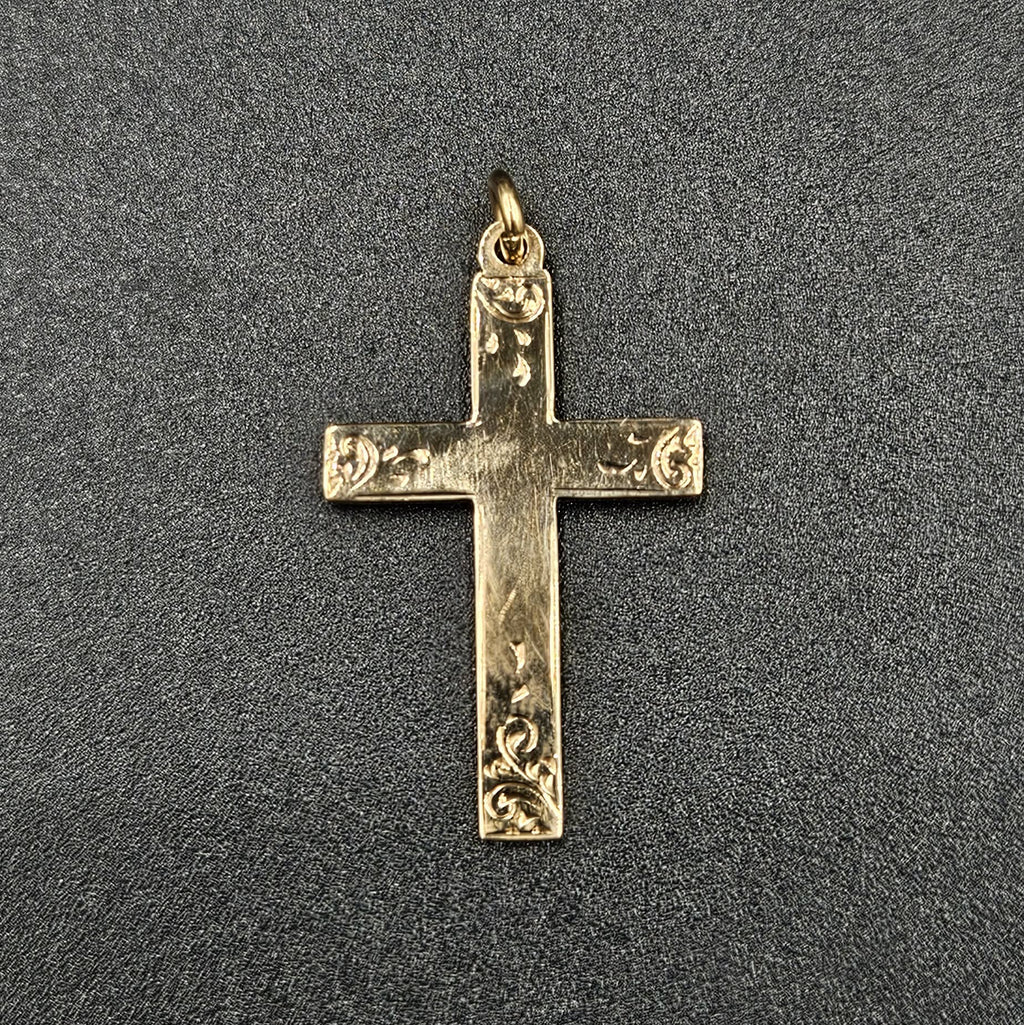 9ct Yellow Gold Floral Design Cross Pendant