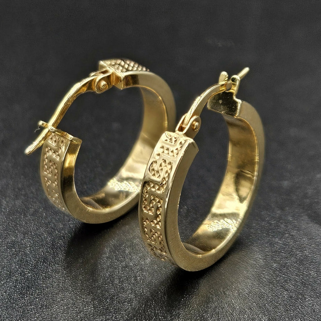 9ct Yellow Gold Greek Lined Patterned Earrings