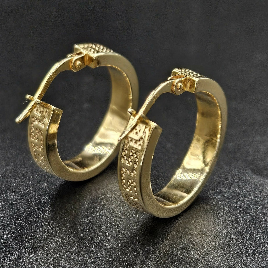 9ct Yellow Gold Greek Lined Patterned Earrings