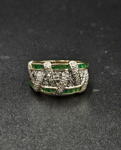 14ct Yellow Gold Emerald & Diamond Ring