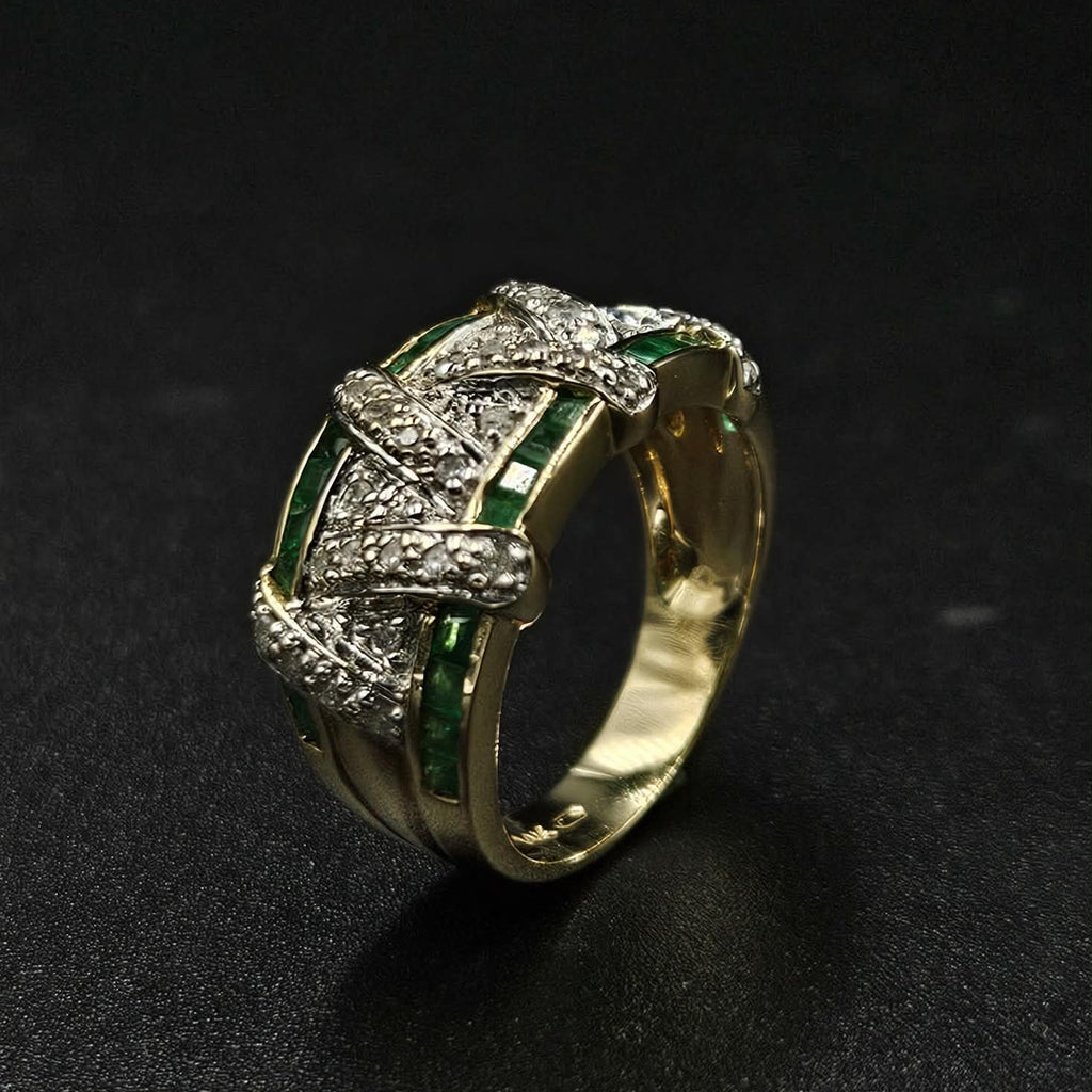 14ct Yellow Gold Emerald & Diamond Ring