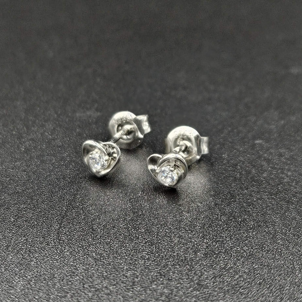 925 Sterling Silver Cubic Zirconia Heart Stud Earrings