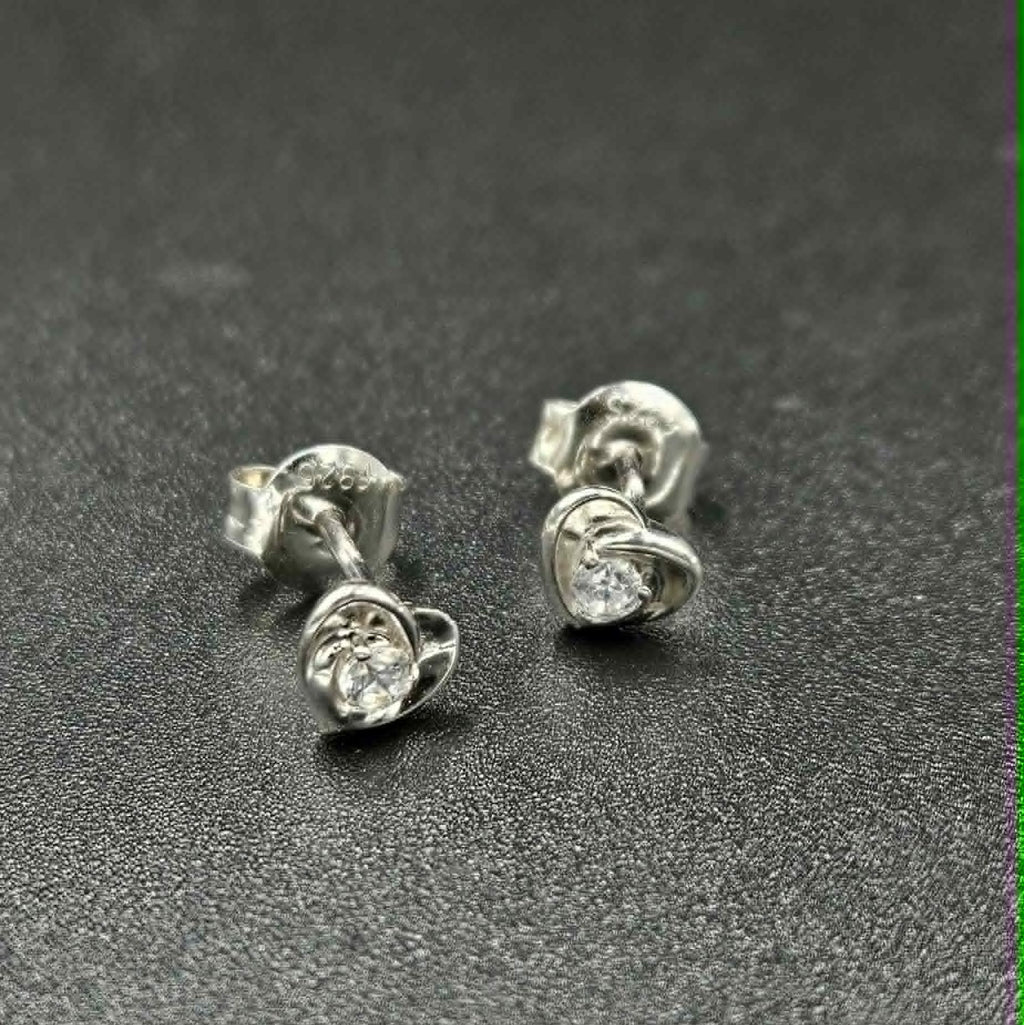 925 Sterling Silver Cubic Zirconia Heart Stud Earrings