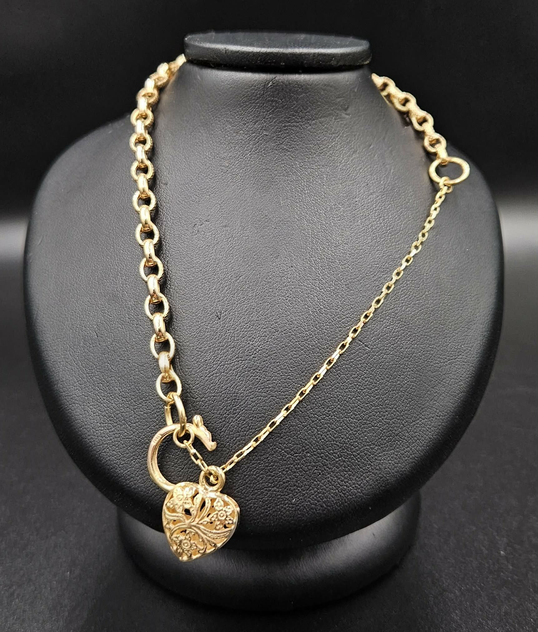9ct Yellow Gold Belcher Heart Padlock Bracelet