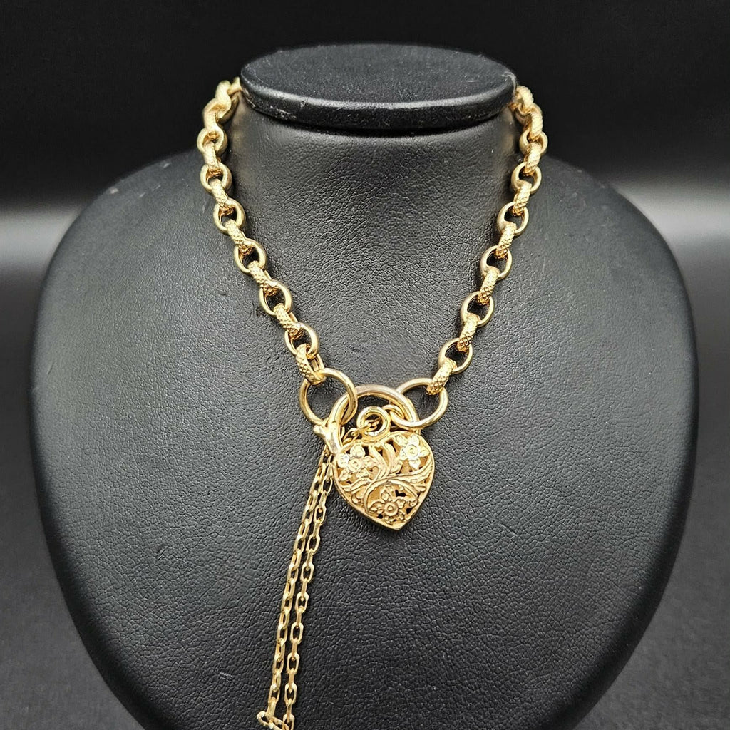 9ct Yellow Gold Belcher Heart Padlock Bracelet