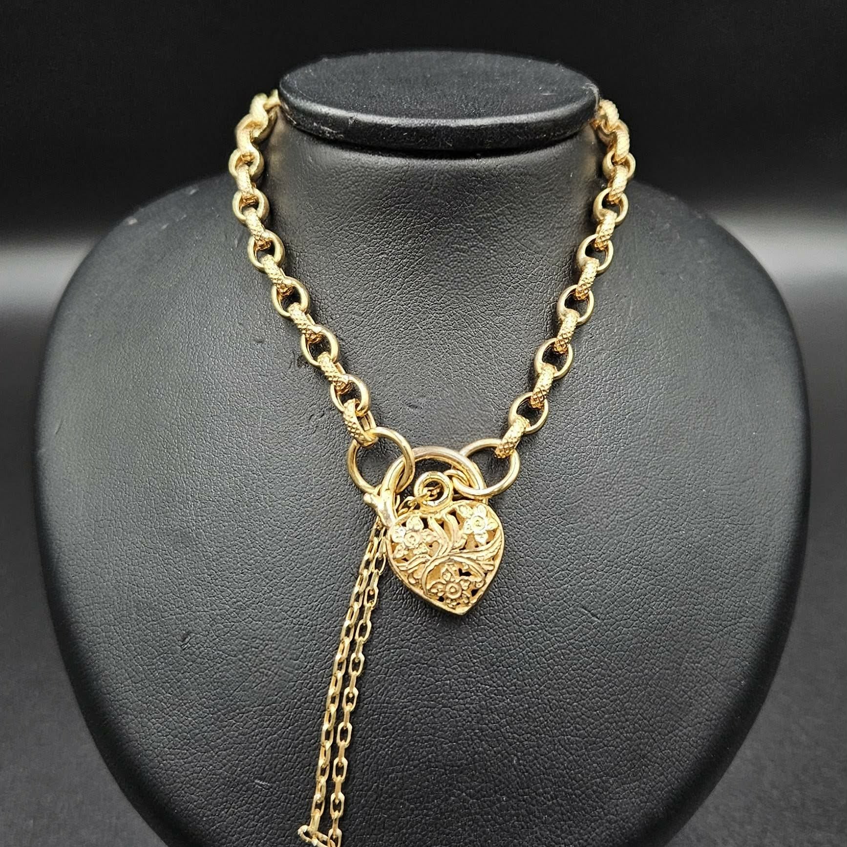 9ct Yellow Gold Belcher Heart Padlock Bracelet
