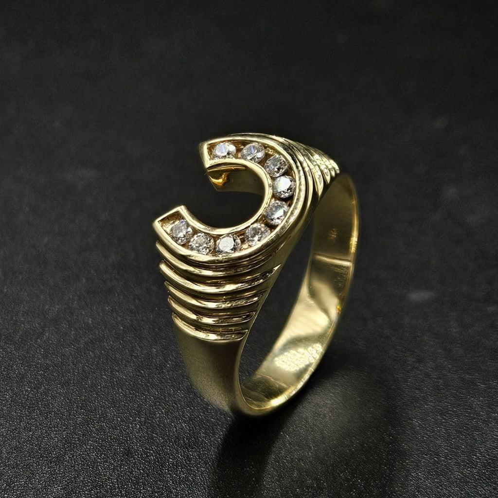 9ct Yellow Gold Diamond Horseshoe Ring