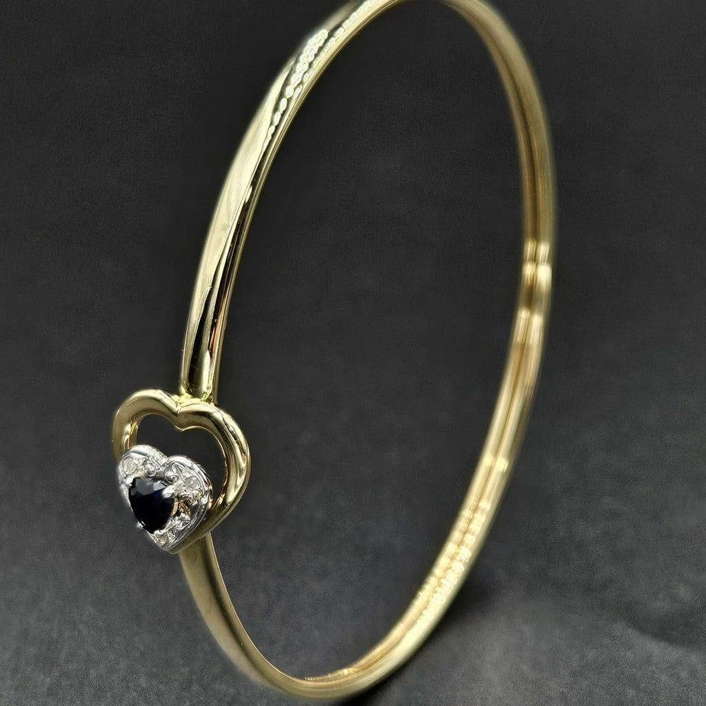 9ct Yellow Gold Diamond & Ruby Heart Bangle