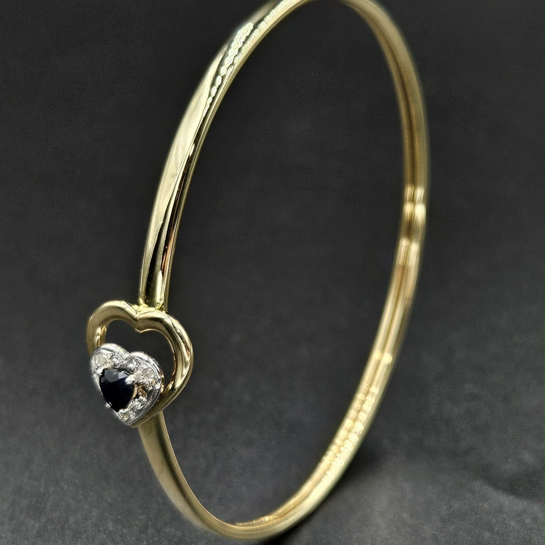 9ct Yellow Gold Diamond & Ruby Heart Bangle