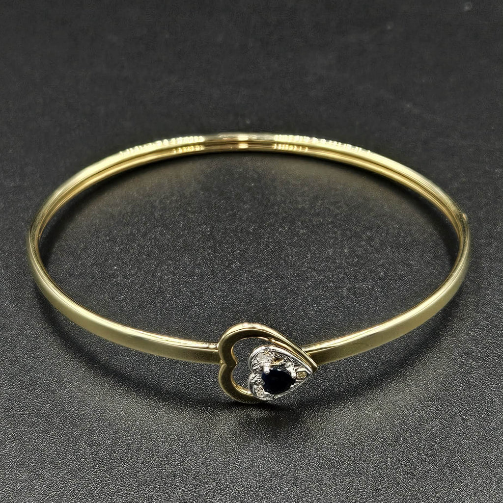 9ct Yellow Gold Diamond & Ruby Heart Bangle