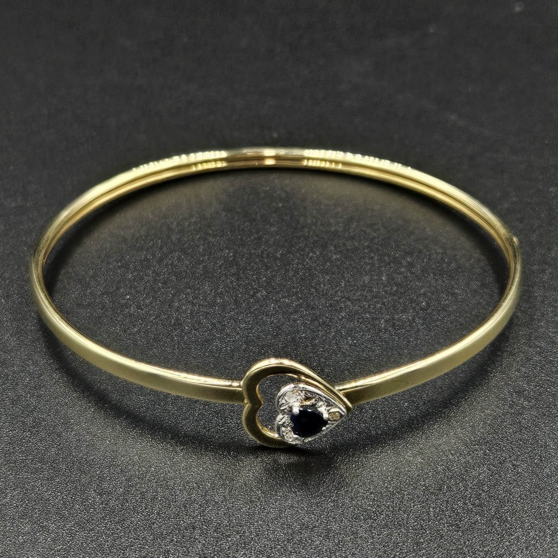 9ct Yellow Gold Diamond & Ruby Heart Bangle