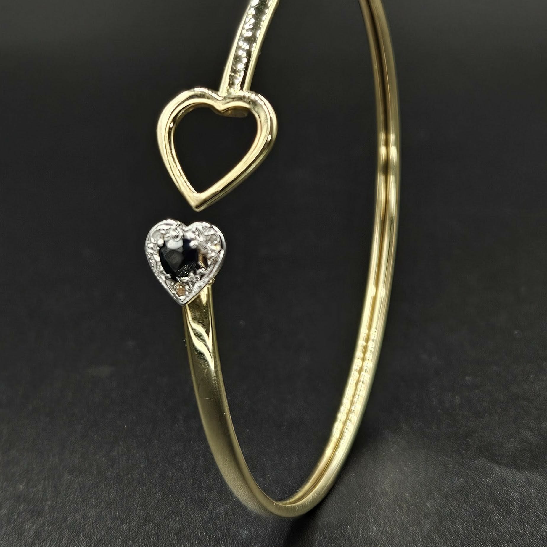9ct Yellow Gold Diamond & Ruby Heart Bangle