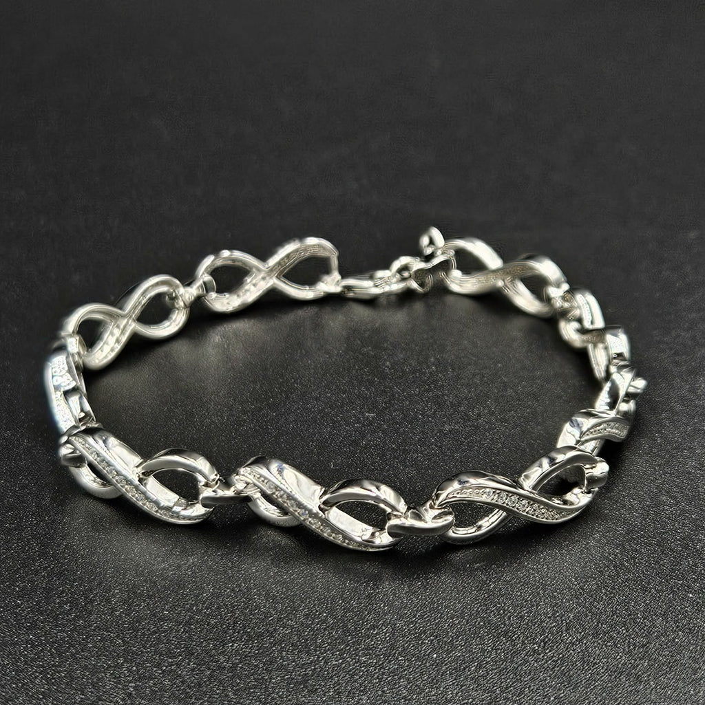 Brand New, Sterling Silver Cubic Zirconia Infinity Bracelet