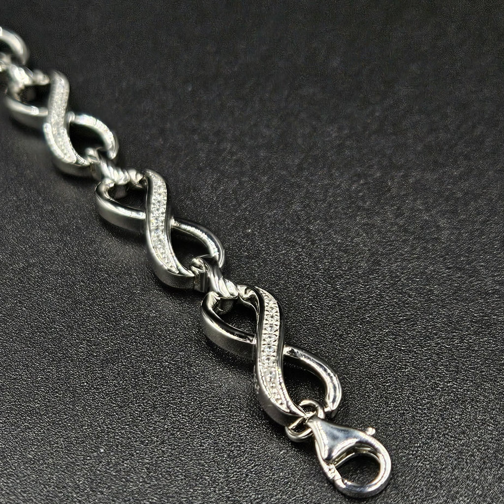 Brand New, Sterling Silver Cubic Zirconia Infinity Bracelet