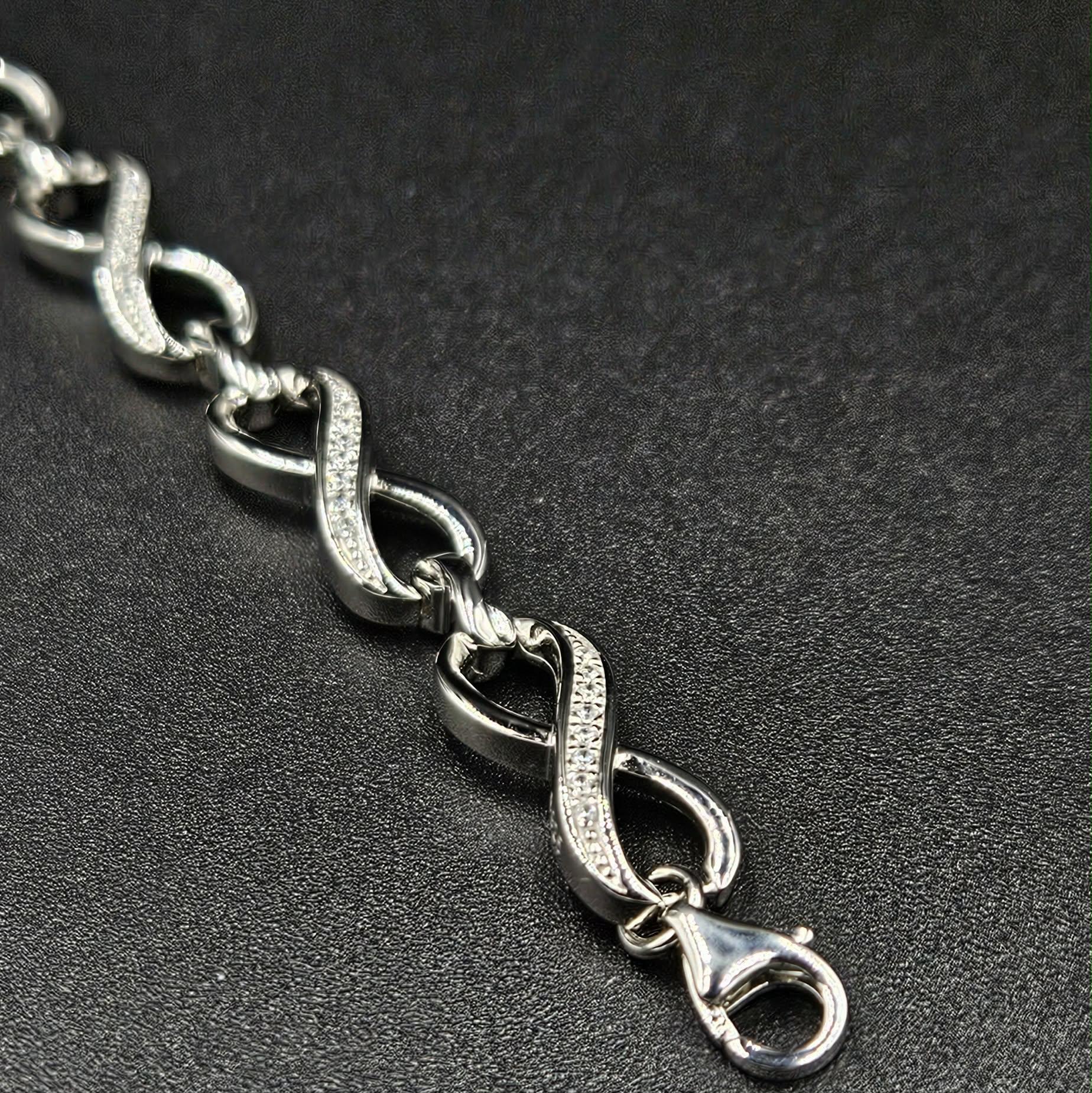 Brand New, Sterling Silver Cubic Zirconia Infinity Bracelet