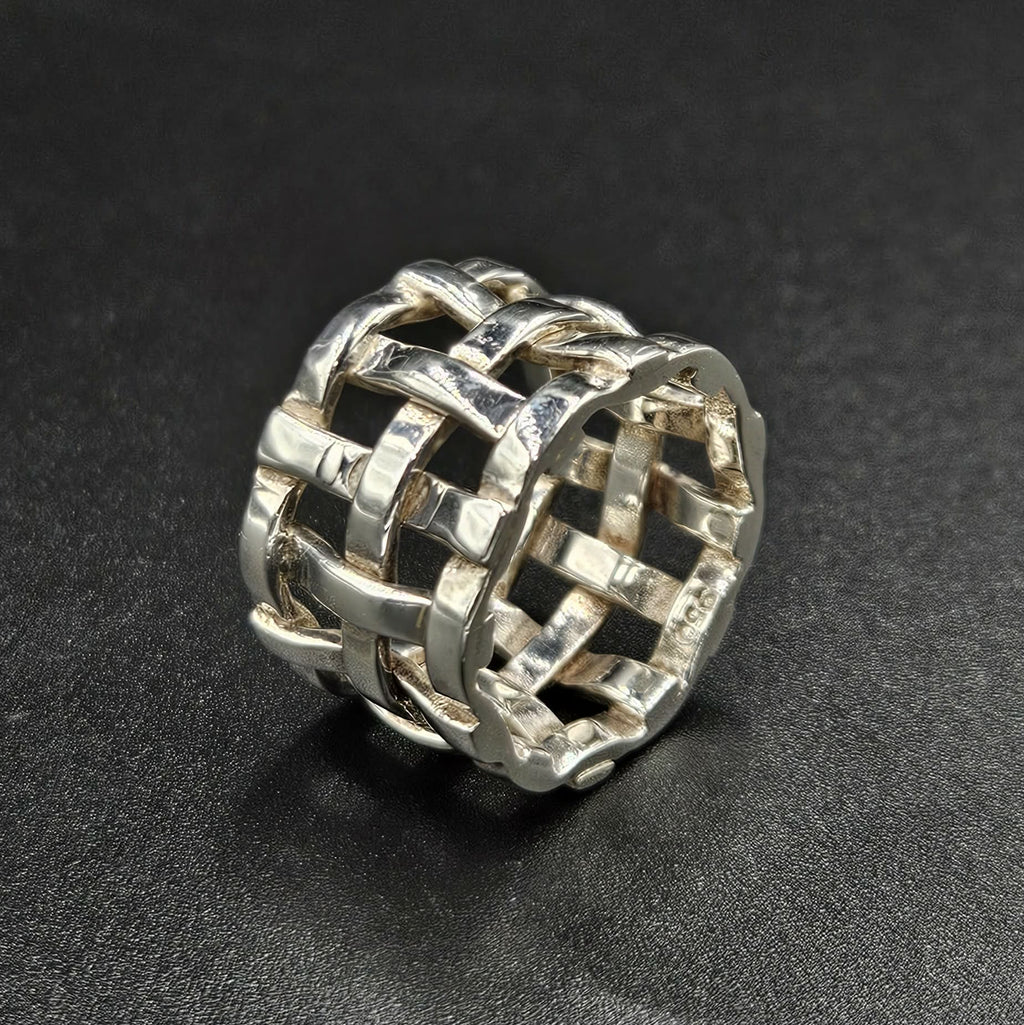 950 Sterling Silver Woven Basket Weave Style Ring