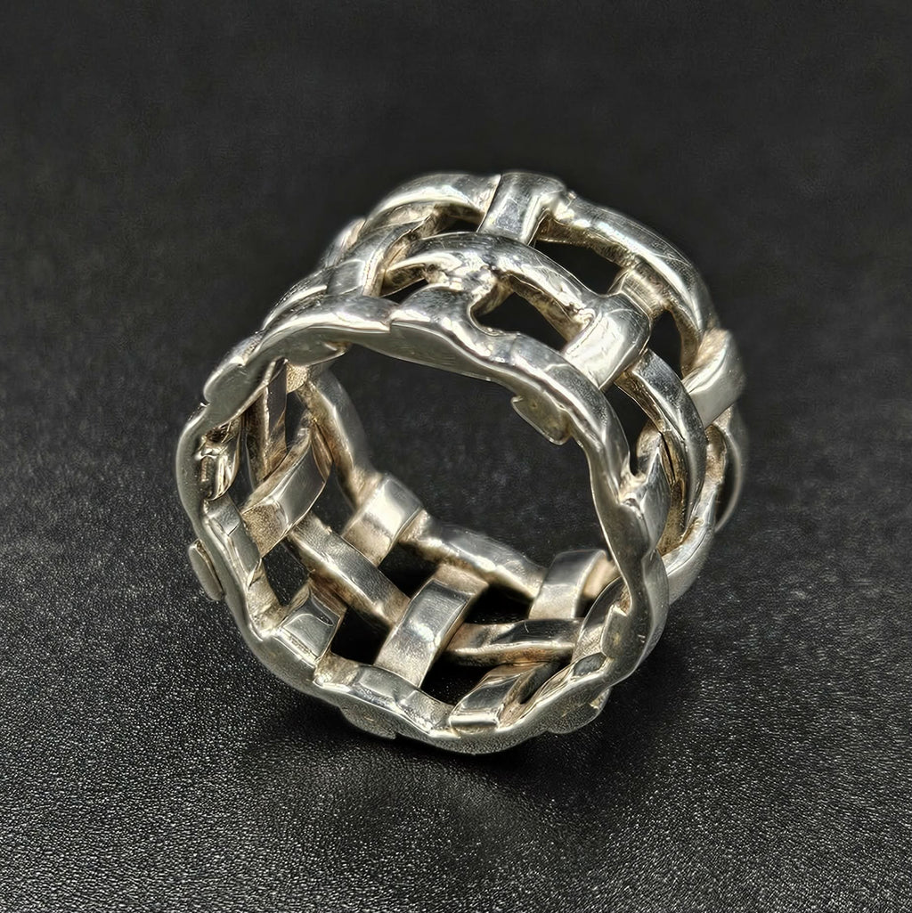 950 Sterling Silver Woven Basket Weave Style Ring