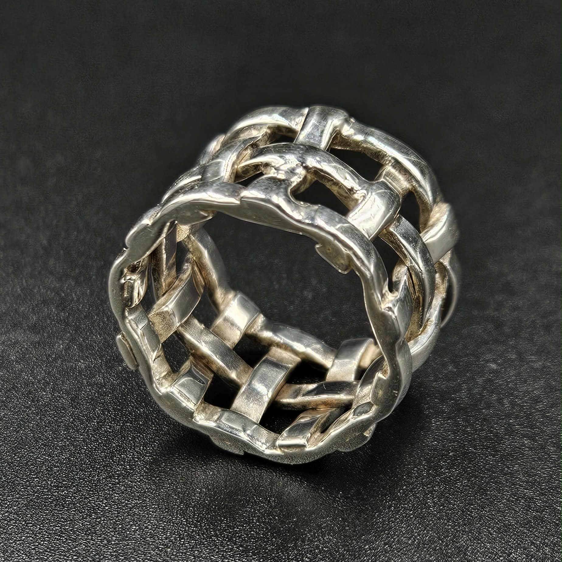 950 Sterling Silver Woven Basket Weave Style Ring