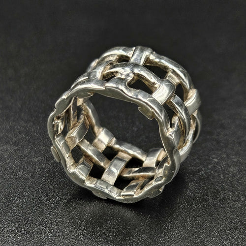 950 Sterling Silver Woven Basket Weave Style Ring