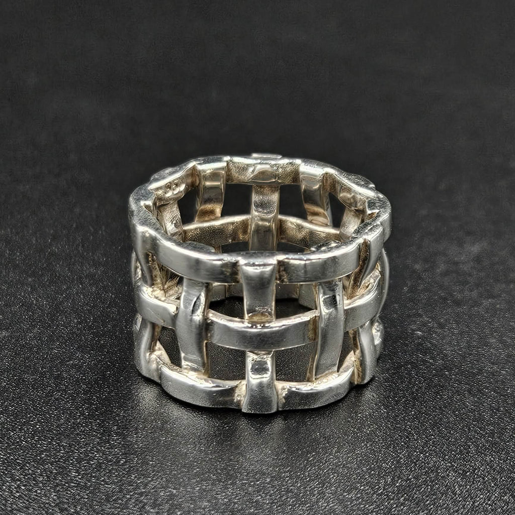 950 Sterling Silver Woven Basket Weave Style Ring