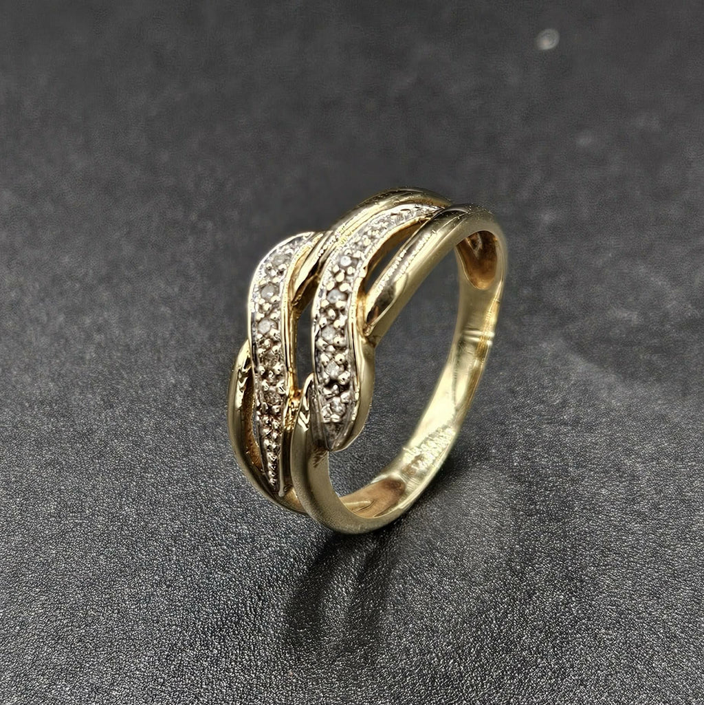 9ct Yellow Gold, Diamond Multi-Band Crossover Design Ring
