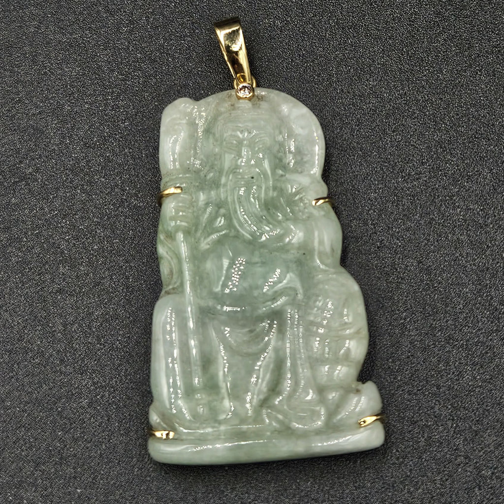 18ct Yellow Gold, Jade & Diamond Pendant