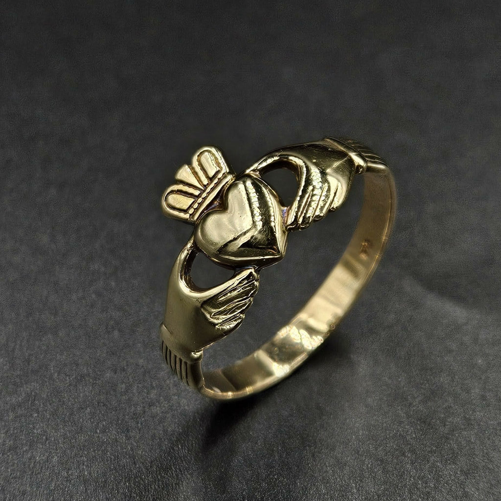 9ct Yellow gold Heart, Crown & Hands Ring