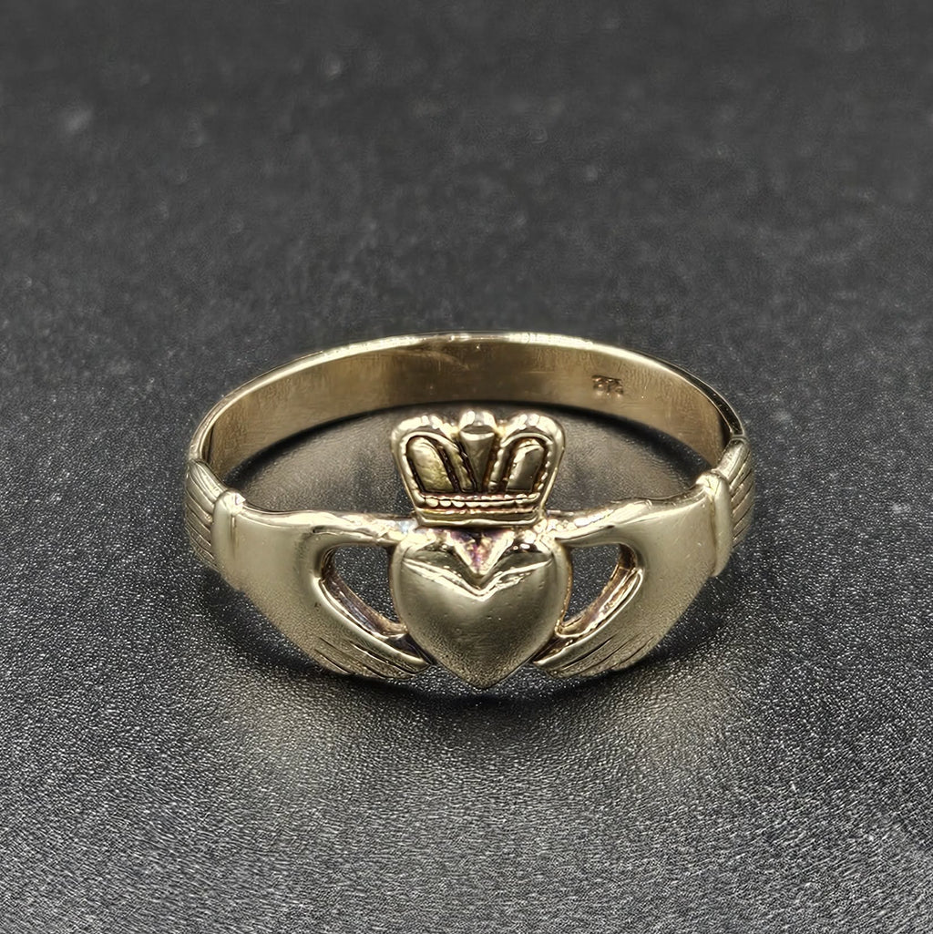 9ct Yellow gold Heart, Crown & Hands Ring