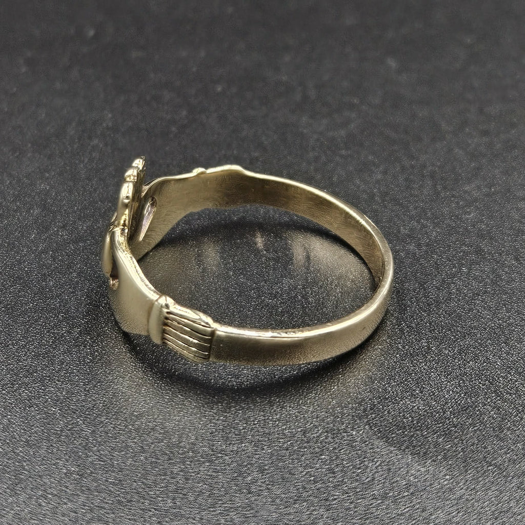 9ct Yellow gold Heart, Crown & Hands Ring