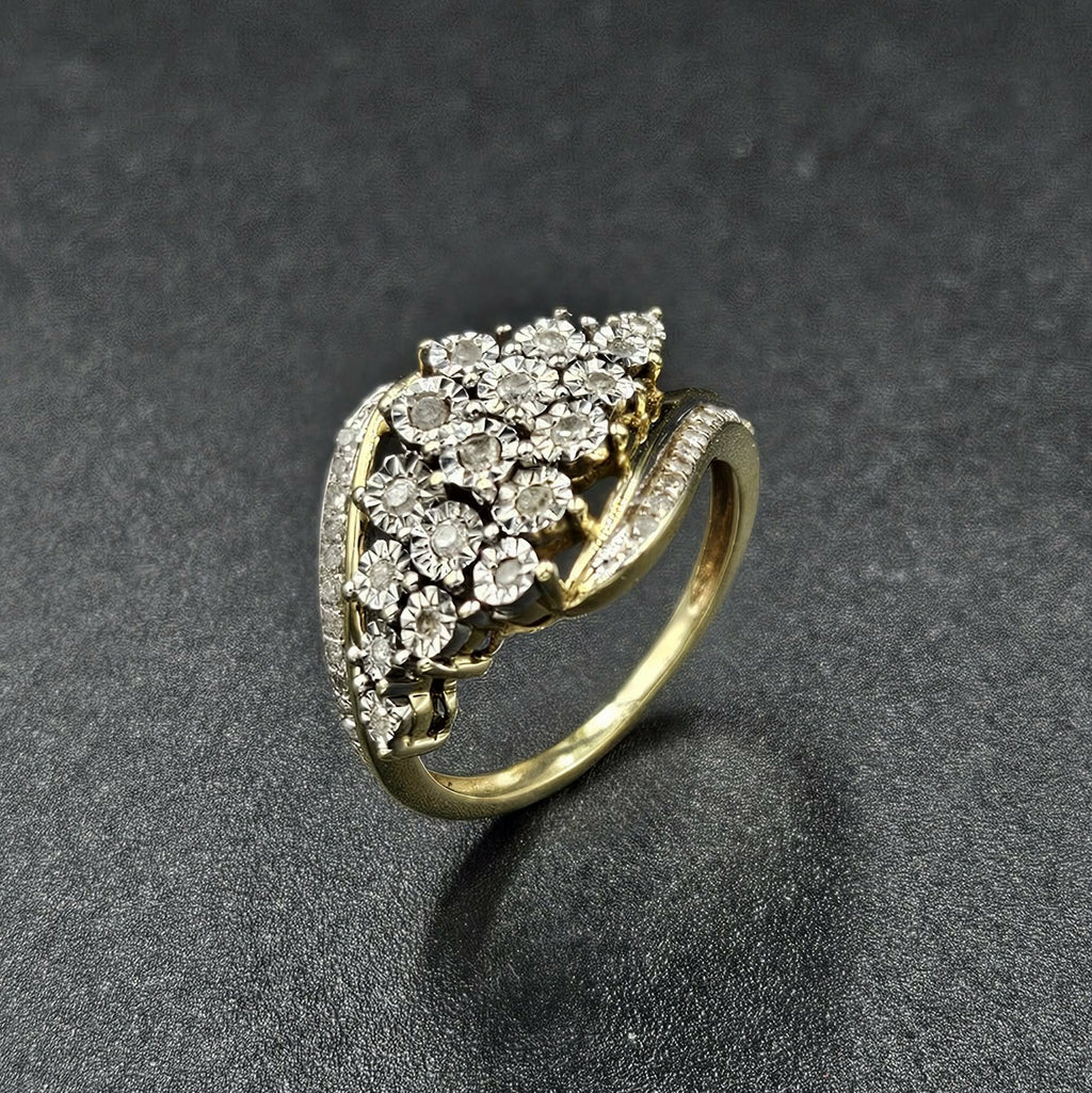 9ct Yellow Gold Diamond Cluster Ring