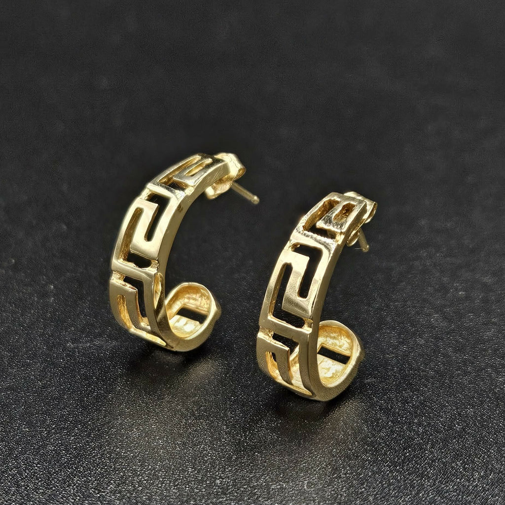 14ct Yellow Gold Greek Linework Earrings
