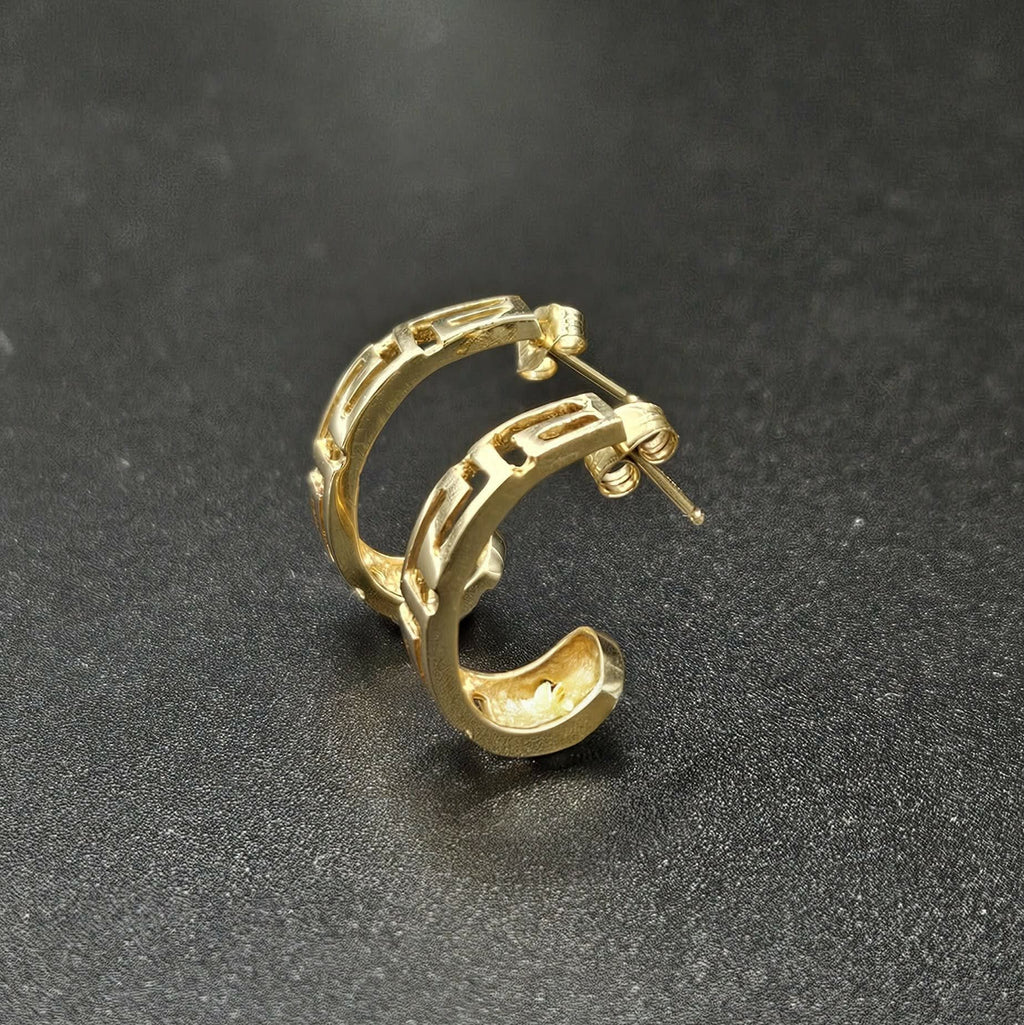 14ct Yellow Gold Greek Linework Earrings