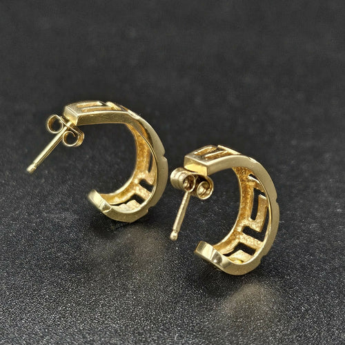 14ct Yellow Gold Greek Linework Earrings