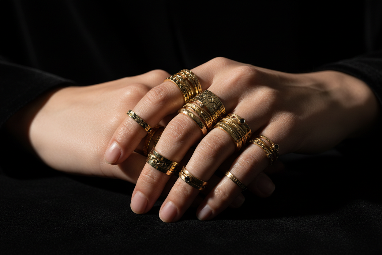 now one with just hands, ring or rings. Gold, darker background