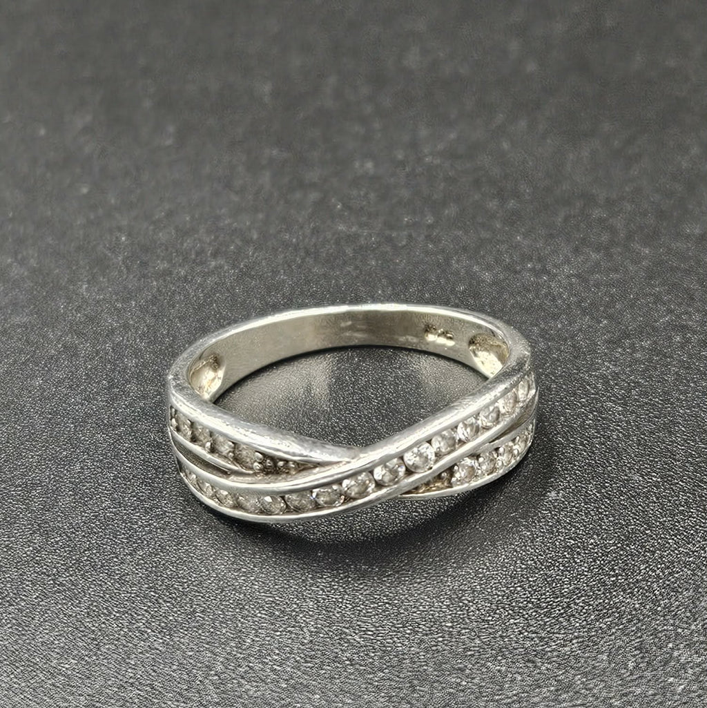 Silver Overlapping Cubic Zirconia Ring