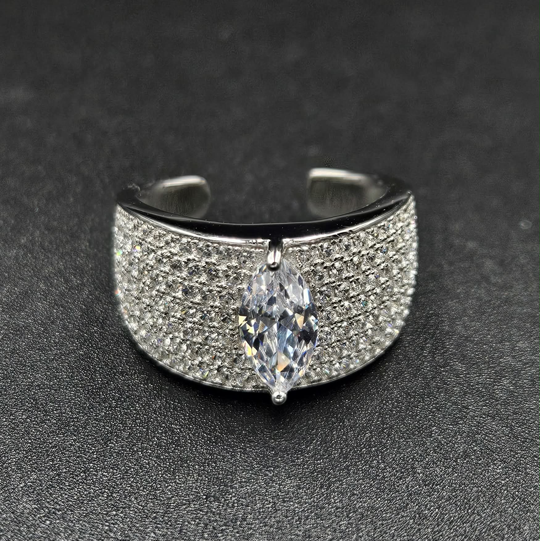 Brand New, Never Worn Sterling Silver Cubic Zirconia Open Back Ring