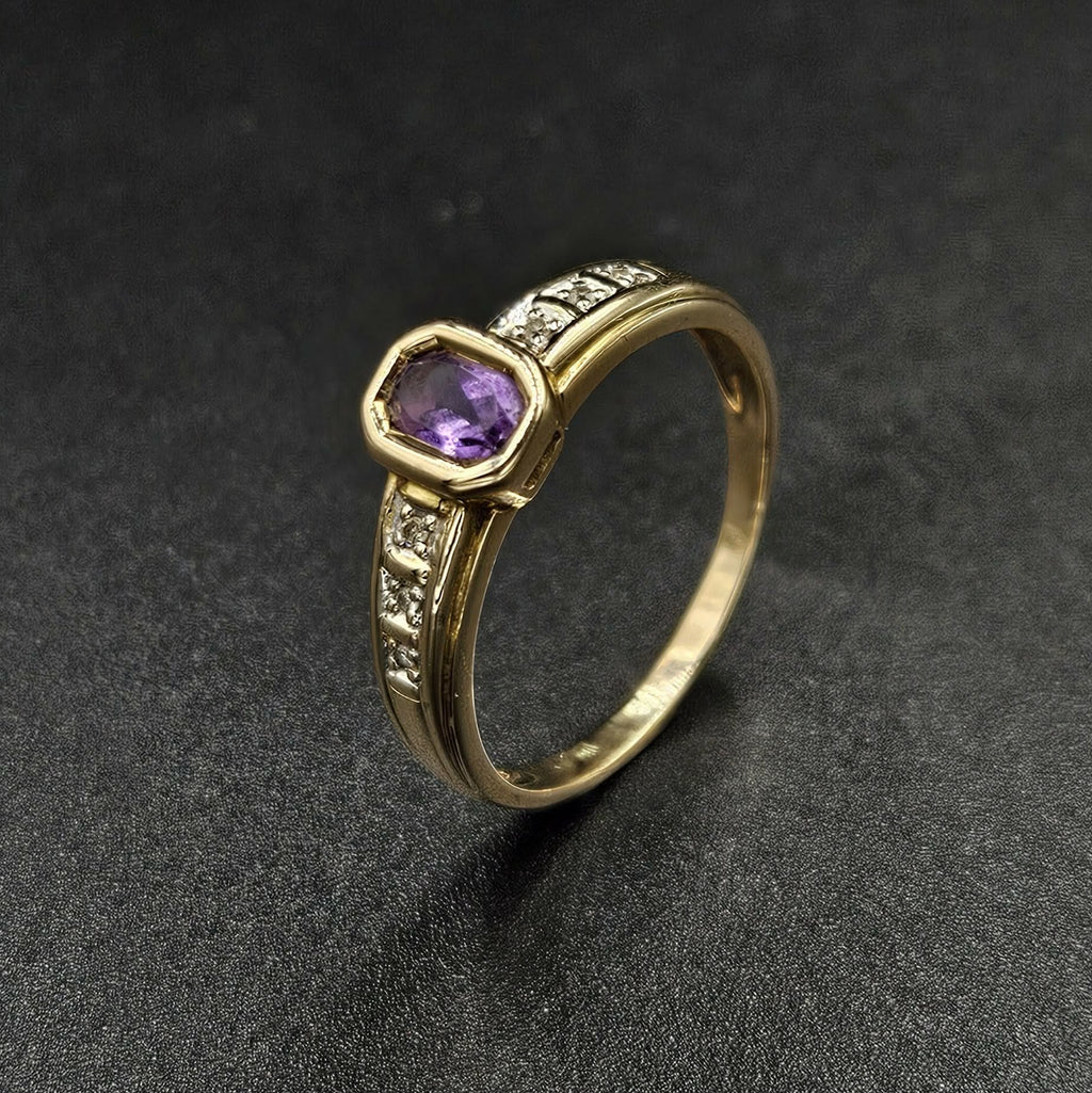 9ct Yellow Gold Pink Amethyst & Diamond Ring