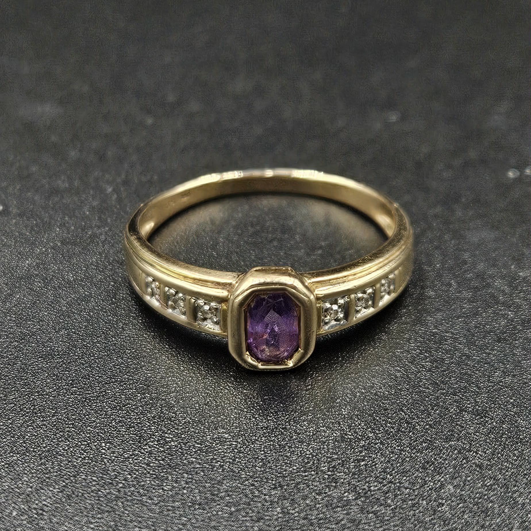 9ct Yellow Gold Pink Amethyst & Diamond Ring