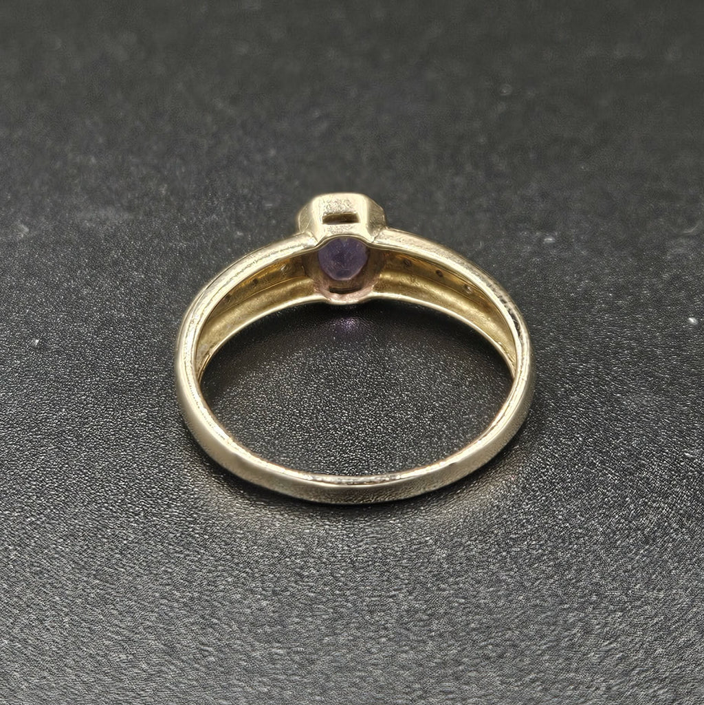 9ct Yellow Gold Pink Amethyst & Diamond Ring