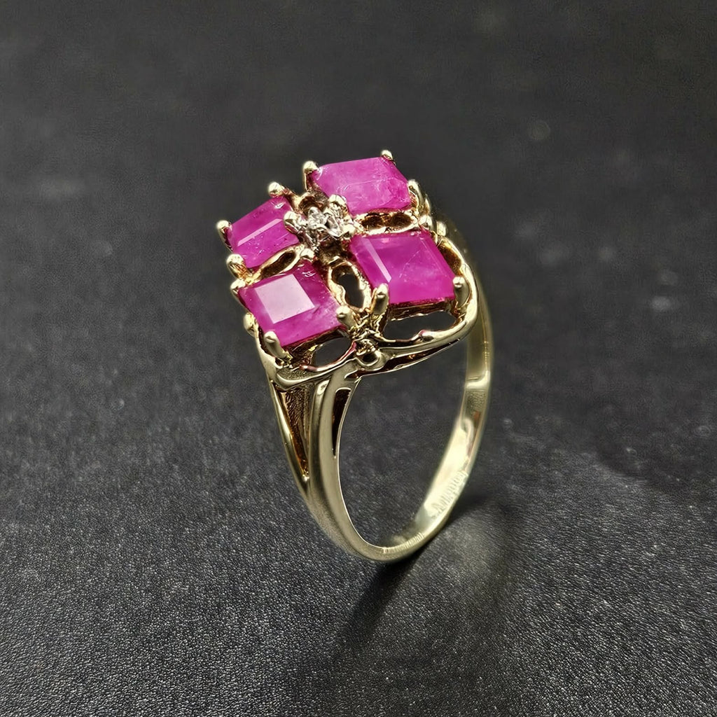 10ct Yellow Gold Pink Topaz & Diamond Ring
