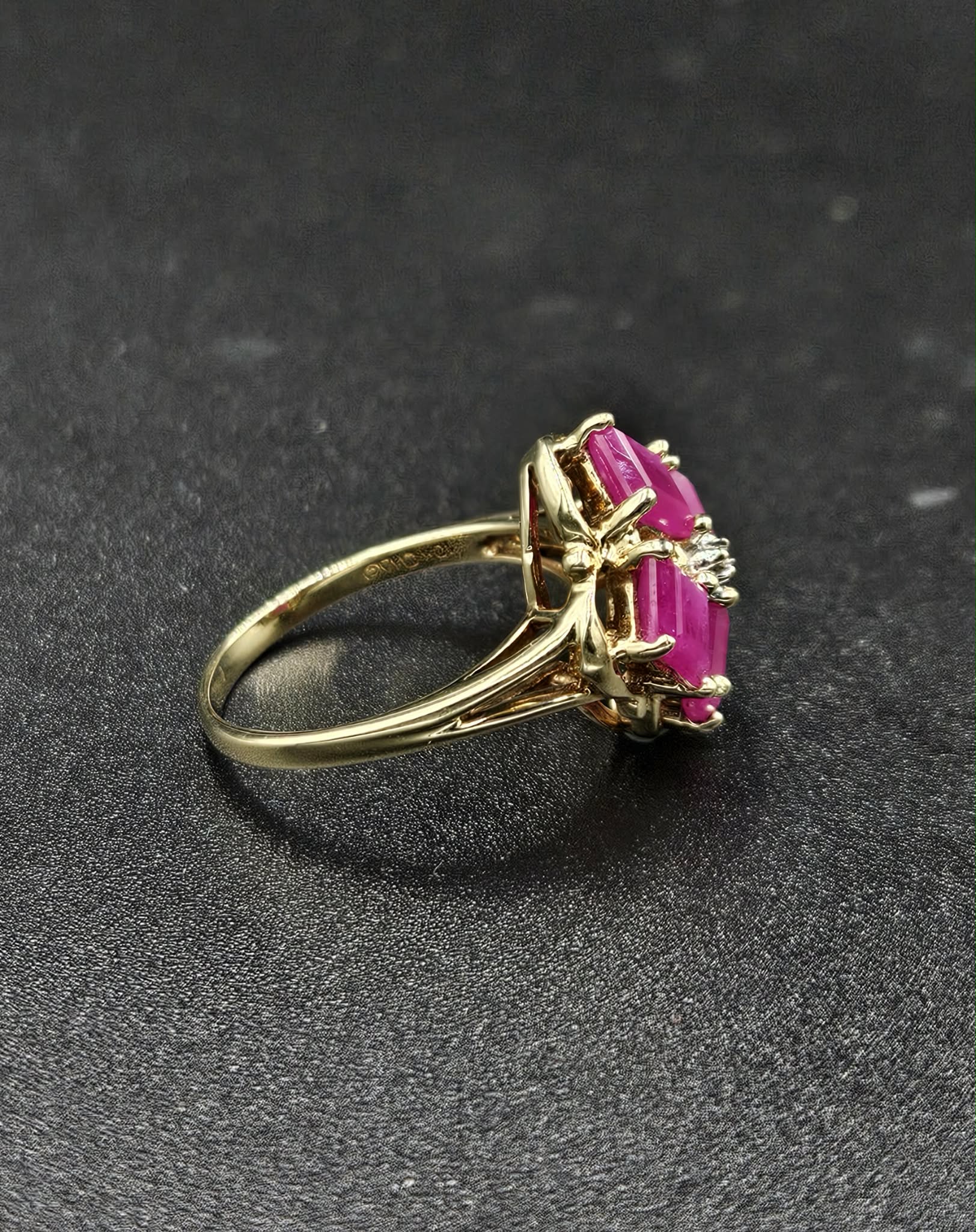10ct Yellow Gold Pink Topaz & Diamond Ring