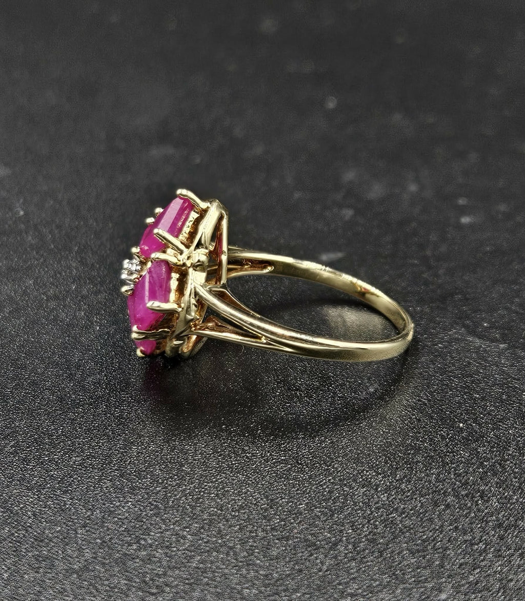 10ct Yellow Gold Pink Topaz & Diamond Ring