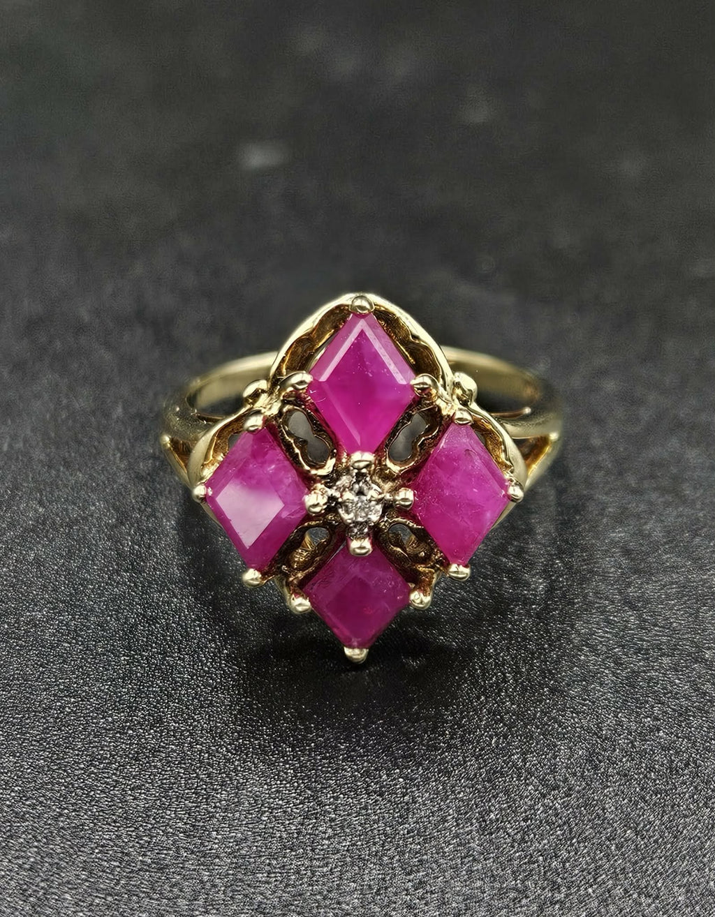 10ct Yellow Gold Pink Topaz & Diamond Ring