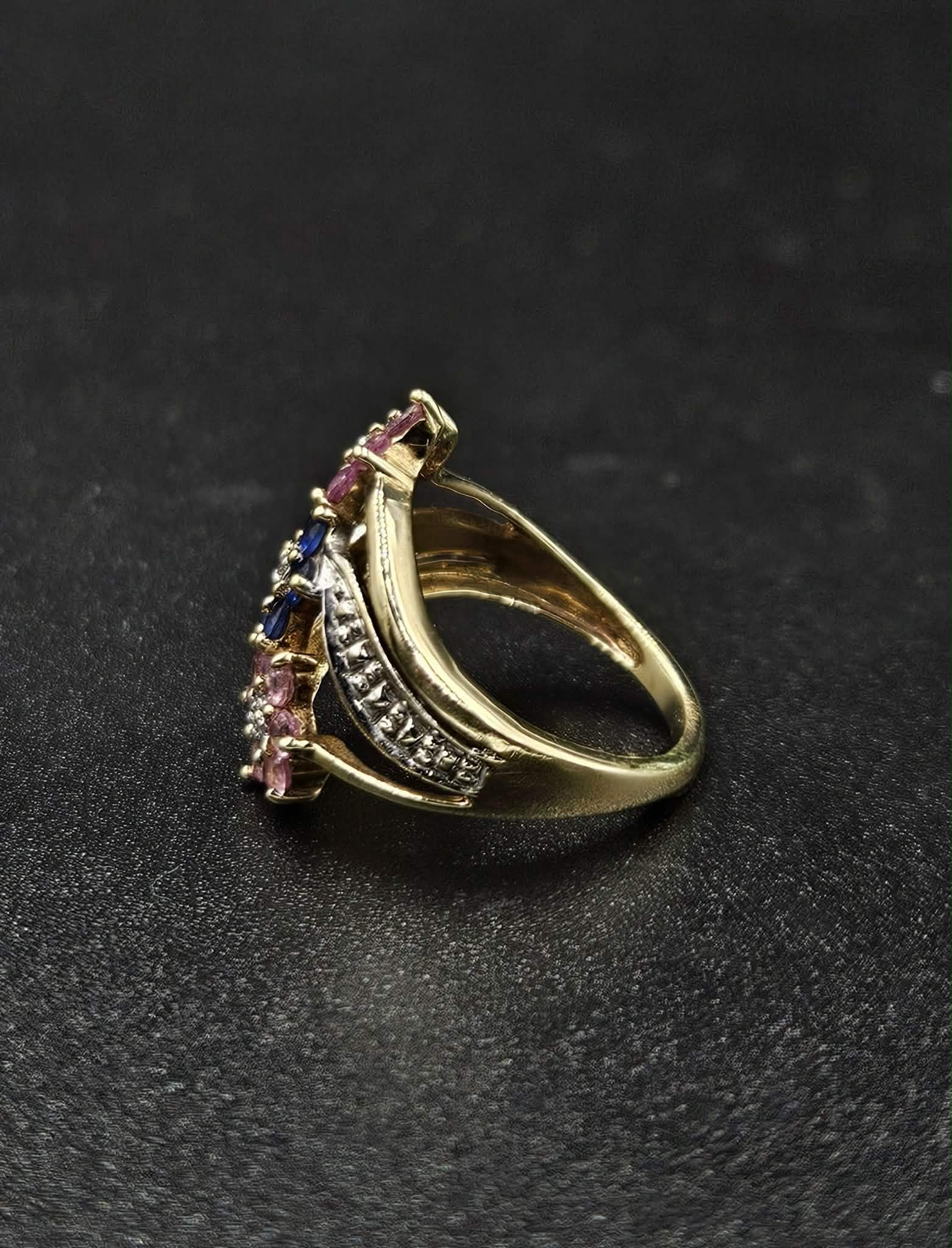 9ct Yellow Gold Pink & Purple Sapphire Flower Ring