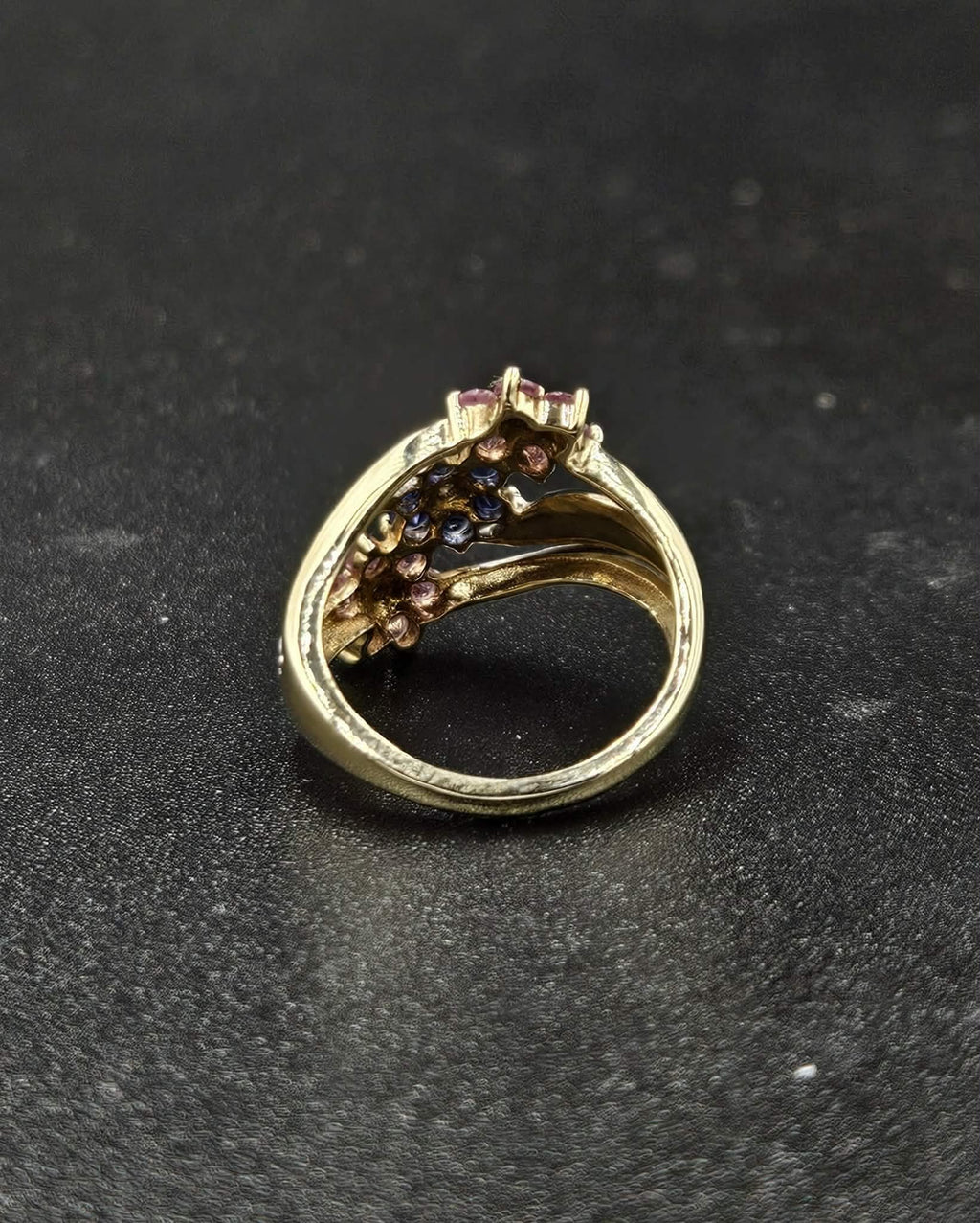 9ct Yellow Gold Pink & Purple Sapphire Flower Ring